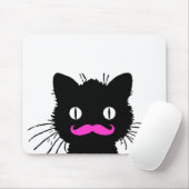 RETRO BLACK CAT FUNNY PINK MUSTACHE MUISMAT (Met muis)