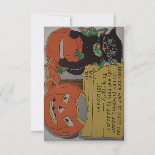 Retro Black Cat Halloween Party Invitation Kaart (Voorkant)
