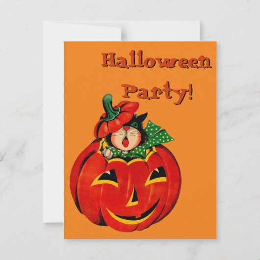 Retro Black Cat Halloween Party-uitnodigingen Kaart (Voorkant)