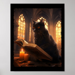 Retro Black Cat Leesboek Halloween Boo Poster