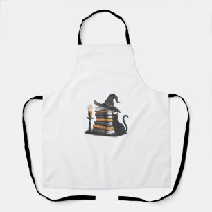 Retro Black Cat Leesboek Halloween Boo Schort