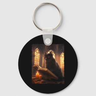 Retro Black Cat Leesboek Halloween Boo Sleutelhanger