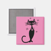 RETRO BLACK CAT MAGNET MAGNEET (Voorkant / Achterkant)