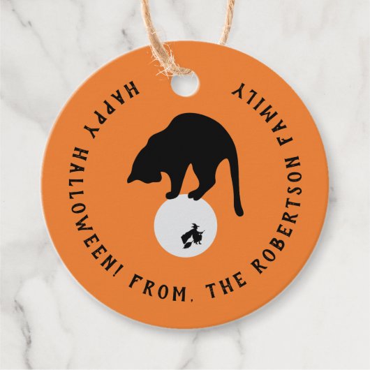 Retro Black Cat op de Moon Halloween Bedankjes Labels (Voorkant)