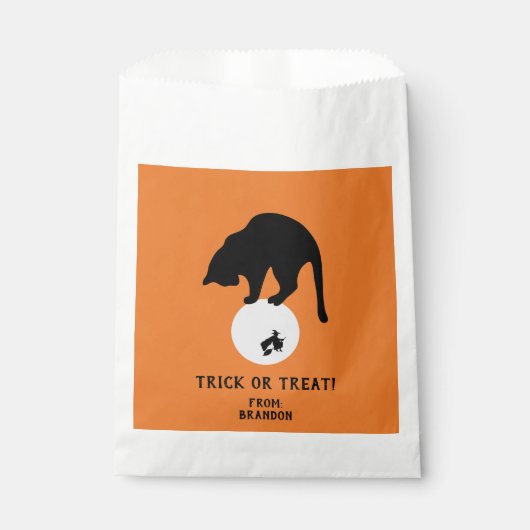 Retro Black Cat op de Moon Halloween Bedankzakje (Voorkant)