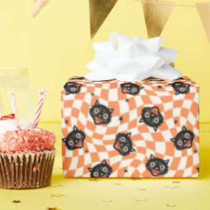 Retro Black Cat Oranje controlepatroon Cadeaupapier