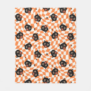 Retro Black Cat Oranje controlepatroon Fleece Deken