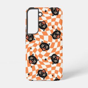 Retro Black Cat Oranje controlepatroon Samsung Galaxy Hoesje