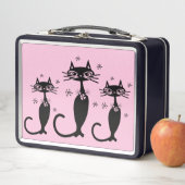 RETRO BLACK CAT PINK METAL LUNCHBOXEN (In situ)