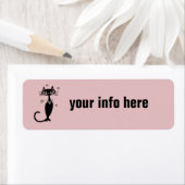 RETRO BLACK CAT PINK RETURN ADRES ETIKETTERS ETIKET (Insitu)