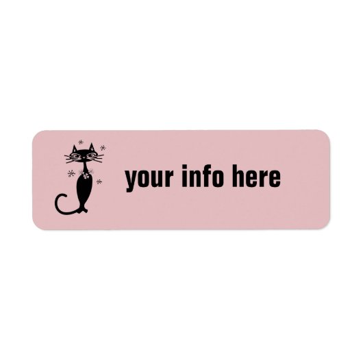 RETRO BLACK CAT PINK RETURN ADRES ETIKETTERS ETIKET (Voorkant)