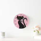 Retro Black Cat roze Ronde Klok (Huis)