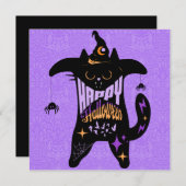 Retro Black Cat Witch Funny Halloween Kaart (Voorkant / Achterkant)