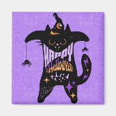 Retro Black Cat Witch Funny Halloween Magneet (Voorkant)