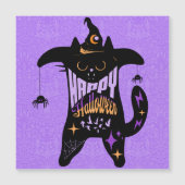 Retro Black Cat Witch Funny Halloween Magnet Kaart (Voorkant)