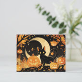 Retro Black Cat with Jack-o’-Lanterns Briefkaart (Staand voorkant)