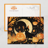 Retro Black Cat with Jack-o’-Lanterns Briefkaart (Voorkant / Achterkant)