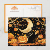 Retro Black Cat with Jack-o’-Lanterns Feestdagenkaart (Voorkant / Achterkant)