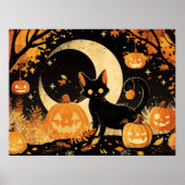 Retro Black Cat with Jack-o’-Lanterns Poster (Voorkant)