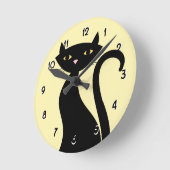 Retro Black Cat yellow Ronde Klok (Hoek)