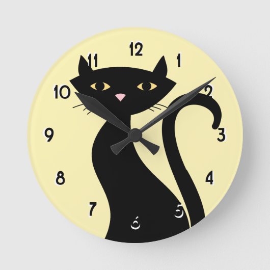 Retro Black Cat yellow Ronde Klok (Voorkant)