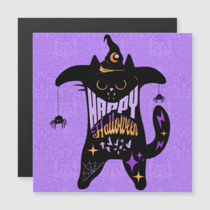 Retro Black Chat sorcière Funny Halloween Magnet C