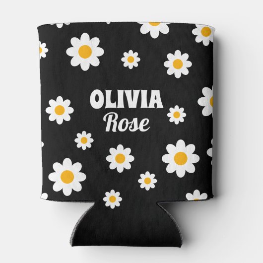 Retro Black Daisy 70's Hippie Custom Name Drink Blikjeskoeler (Achterkant)