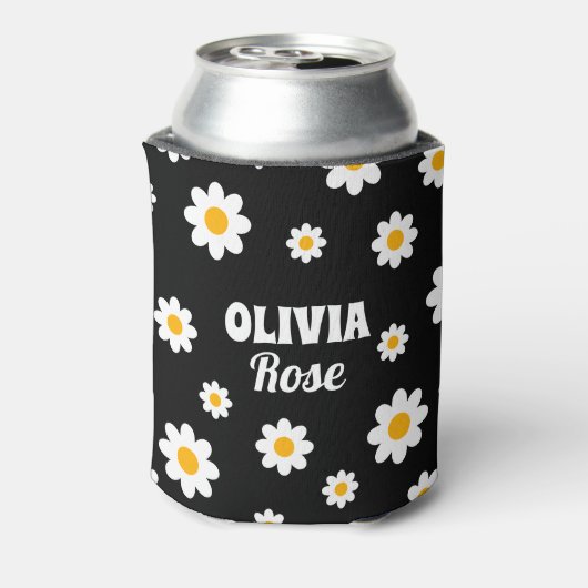 Retro Black Daisy 70's Hippie Custom Name Drink Blikjeskoeler (Blikje Achterkant)