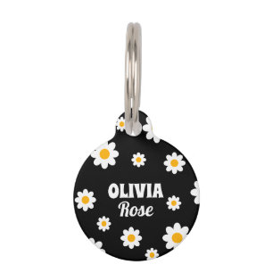 Retro Black Daisy 70's Hippie Custom Name Huisdierpenning