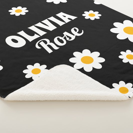 Retro Black Daisy 70's Hippie Custom Name Sherpa Deken (3/4)
