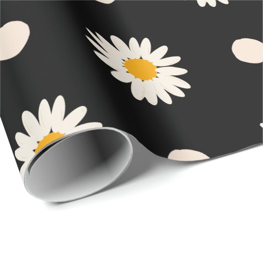 Retro Black Daisy Floral Pattern Cadeaupapier (Rol Hoek)
