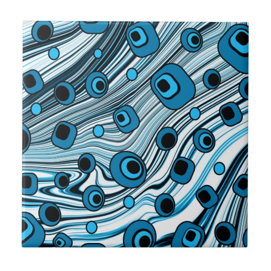 Retro Black en Blue Wavy Cute and Groovy Art Tegeltje (Voorkant)