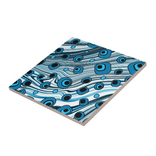Retro Black en Blue Wavy Cute and Groovy Art Tegeltje (Zijkant)