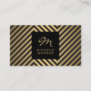 Retro Black en Faux Gold Pattern Glam Monogram Visitekaartje