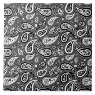 Retro Black en Grey Paisley Pattern Tegeltje