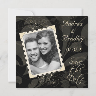 Retro Black en Ivory Photo Wedding Save the Date