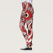 Retro Black en Red Groovy en Cute Wavy Art Leggings (Links)