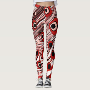 Retro Black en Red Groovy en Cute Wavy Art Leggings