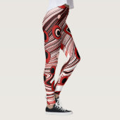 Retro Black en Red Groovy en Cute Wavy Art Leggings (Rechts)
