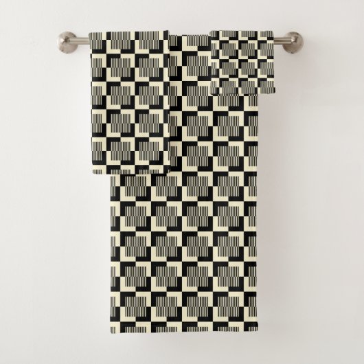 Retro Black en Tan Pattern Bad Handdoek (Insitu)