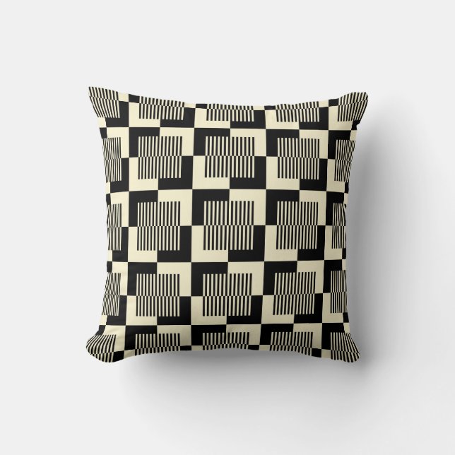 Retro Black en Tan Pattern Kussen (Voorkant)