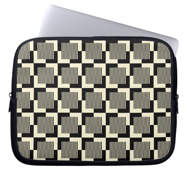 Retro Black en Tan Pattern Laptop Sleeve (Voorkant)