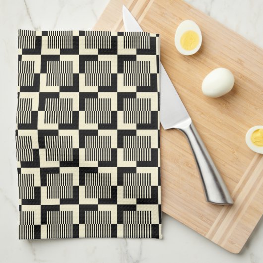 Retro Black en Tan Pattern Theedoek (Quarter Fold)