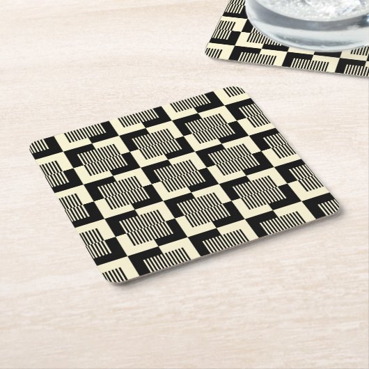 Retro Black en Tan Pattern Vierkante Kartonnen Onderzetter (Schuin)