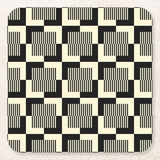 Retro Black en Tan Pattern Vierkante Kartonnen Onderzetter (Voorkant)