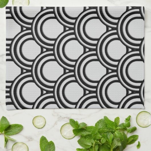 Retro Black en White Art Deco Abstract patroon Theedoek (Gevouwen)