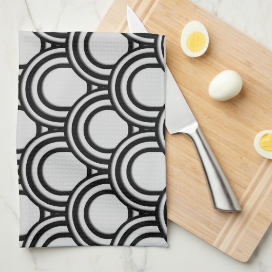Retro Black en White Art Deco Abstract patroon Theedoek (Quarter Fold)
