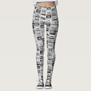 Retro Black en White Cassettebandjes Leggings