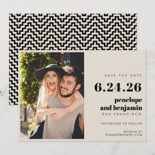 Retro Black en White Elegant Photo Wedding Save The Date