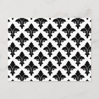 Retro Black en White Floral Pattern Briefkaart